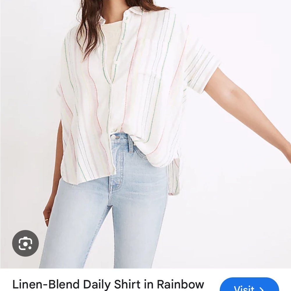 Madewell Linen-Blend Daily Shirt in Rainbow Stripe